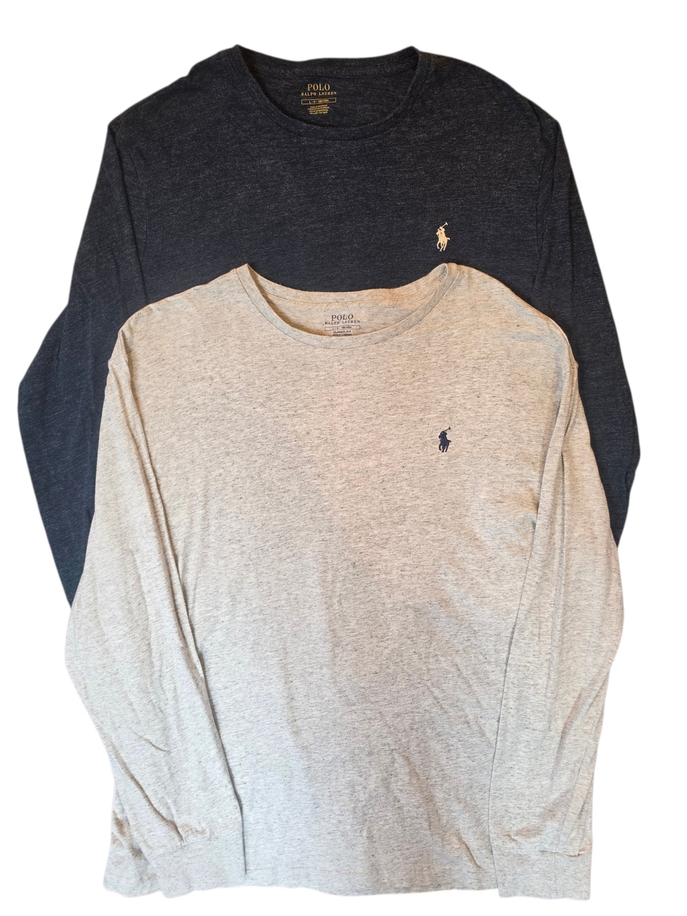 Polo Ralph Lauren Men's Long Sleeve Crew Neck Shirt Heather Gray Blue Large